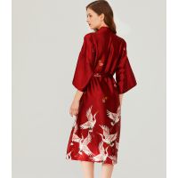 情侣睡袍女薄款丝绸长款浴袍派对睡衣趴红色结婚伴娘婚礼晨袍新娘