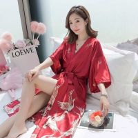 睡袍女长款冰丝绸性感真丝睡衣春夏大码浴袍新娘婚礼服晨袍家居服