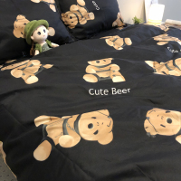 酷酷的棕色小熊床单男生宿舍黑色卡通耐脏被单被套枕套二单人