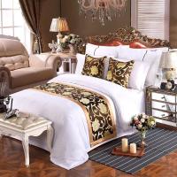 床尾巾锦鲤鱼酒店宾馆床尾蓝色锦鲤绣花床旗家用床围巾民宿主题酒|牡丹花咖啡色 1.5米床210*50