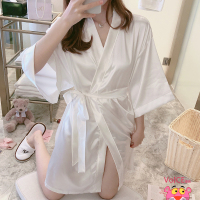 睡衣女夏季冰丝绸睡袍性感春秋睡裙薄款真丝纯色日系和服家居服