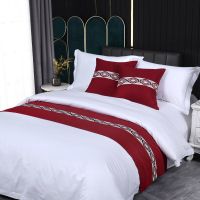 宾馆酒店民宿布草床上用品装饰配件五星酒店奢华床旗床尾巾床尾帘|爱情锁扣-深红 1.0米床50*160