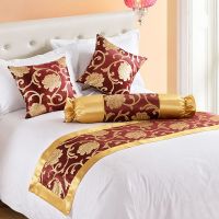 宾馆酒店民宿布草床上用品装饰配件五星酒店奢华床旗床尾巾床尾帘|牡丹花-红 1.5米床50*210