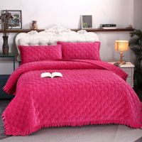 花边水晶绒床盖ab版保暖纯色床单法兰绒毛毯加厚绒毯单双人床冬季