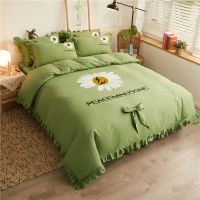 韩版公主风纯色花边四件套被套床裙床上用品三件套蝴蝶结床罩少女