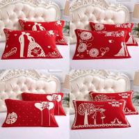 纯棉大红色喜字纱布枕巾结婚婚庆一对装礼品