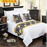 星级宾馆酒店民宿床尾巾,纯色提花床尾巾床旗床盖简约|蓝色牡丹花-尖角 枕套(不含枕芯)