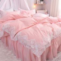 网红韩版简约公主风全棉纯棉四件套加厚床裙款蕾丝荷叶边床上用品