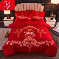 婚庆四件套大红色结婚床单被套家纺加厚磨毛被罩冬季床上用品