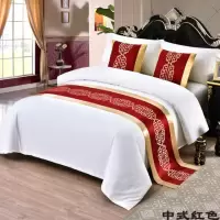 床旗床尾巾奢华宾馆酒店床上用品家用民宿欧式简约轻奢床盖垫|中式红色 48x48抱枕普通棉600克一个