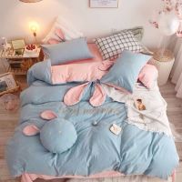 网红ins少女风纯棉水洗棉四件套全棉床单被套绣花兔公主系列