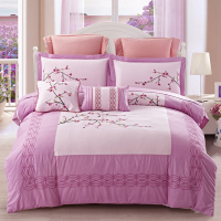 欧式简约全棉四件套绣花床单款被套纯棉美式刺绣床上用品