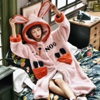 睡衣女冬季绒睡袍浴袍长款宽松加厚连帽法兰绒可爱学生家居服