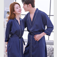 睡袍女性感春夏季丝绸情侣睡衣男士浴袍冰丝质家居服