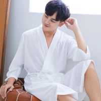 薄款酒店浴袍男士白色春夏季情侣睡袍女睡衣短袖中长款家居服大码