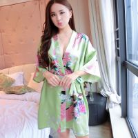 性感睡衣女夏季短袖冰丝浴袍睡袍极度诱惑夏天丝绸家居服日本和服