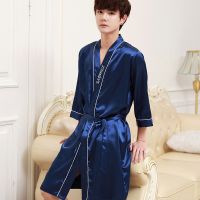 春夏季韩版睡袍男士浴袍丝绸睡衣男士夏季宽松薄款冰丝浴衣家居服