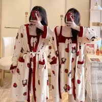 睡衣女秋冬法兰绒长袖睡裙绒睡袍浴袍加厚保暖外袍家居服性感