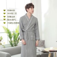 全棉浴袍男士春秋睡袍睡衣 薄款华夫格酒店浴袍韩版浴衣加肥加大