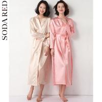 女式睡袍秋装新款绸缎性感镂空蕾丝长款浴袍伴娘闺蜜团仿真丝睡衣