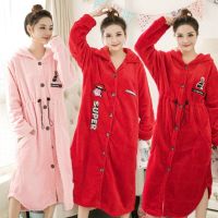 绒睡袍女浴袍秋冬季加厚法兰绒睡衣女士浴衣长款宽松卡通睡裙