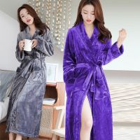 睡袍女冬加厚加长到脚踝法兰绒浴袍男大码保暖睡衣可外穿家居服秋