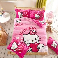 秋冬加厚法莱绒四件套卡通kt猫叮当猫被套法兰绒床单床笠床上用品