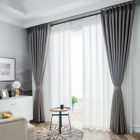 窗帘遮光布隔热防晒卧室北欧挂钩遮阳免打孔安装全窗帘布新款