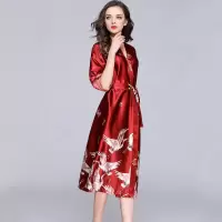 睡衣女夏春秋薄款冰丝绸情侣睡袍红色新娘晨袍浴袍和服睡裙大码