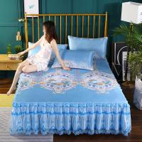 夏季床裙款可水洗冰丝凉席三件套可机洗单双人空调席冰丝软席套件