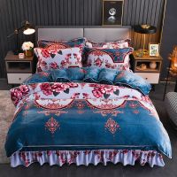 加厚保暖金貂绒四件套床裙款绒貂狐绒四件套法兰绒床单被套