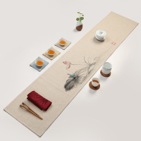 桌旗中式茶席 手工绘画 刺绣 复古仿古 日式茶席 禅意中国风茶桌布 定制 亚棉麻布茶道茶旗