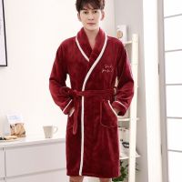 睡袍男士冬季加厚法兰绒大码长款浴袍男秋冬绒睡袍睡衣家居服