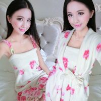 春季新款女士法兰绒睡衣女可爱奶牛家居服吊带睡裙浴袍