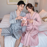 纯棉浴袍女长款夏季睡袍女春秋季情侣薄款性感睡衣男吸水速干浴衣