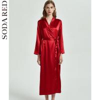 睡袍女薄款夏季冰丝加长款浴袍纺真丝睡衣女新婚红色结婚新娘晨袍