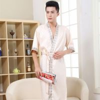 丝绸睡袍男夏季短袖薄款冰丝男士睡衣浴袍男长款春秋仿真丝家居服