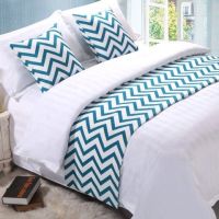 宾馆酒店床上用品布草宾馆床尾巾酒店床旗床尾垫桌旗床盖|波浪蓝色 1.8米床(50*240cm)