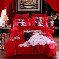 结婚全棉婚庆四件套大红色结婚双人被套加厚床品纯棉床上用品