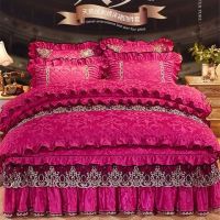 加厚夹棉床裙床罩四件套冬季欧式床上4件套天鹅绒短毛绒床单被套