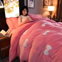 韩版珊瑚绒羊羔绒四件套冬季双面加厚保暖粉色纯色床单法兰绒被套