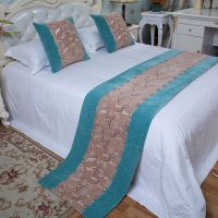 床旗床尾巾奢华酒店宾馆家用民宿北欧式简约现代新中式床盖垫|灰色绿边梅花 1.2米床用50*180