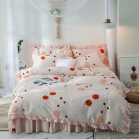 床裙四件套纯棉全棉加厚四件套婚庆大红色床上用品全棉单双人斜纹