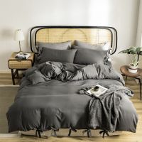北欧风床上用品四件套床单被套水洗棉磨毛简约系带边被罩三件套