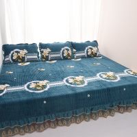 水晶绒床盖榻榻米床裙加厚夹棉保暖防滑床单农家大土炕花边床罩毯