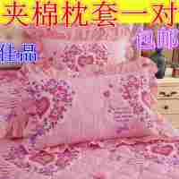 枕头套夹棉枕套一对装立体绗缝拉链式学生单人枕头套48x74厘米