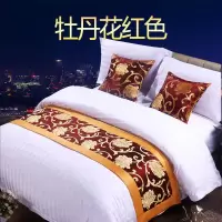 宾馆酒店床上用品民宿宾馆酒店床尾巾床旗床尾垫桌旗简约中式|红色牡丹花-金边 1.8米床50*240