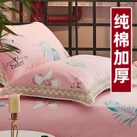 新款纯棉老粗布花边枕套一对全棉花边枕套加厚欧式风格