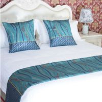 宾馆酒店床上用品宾馆酒店床尾巾床旗床尾垫床盖桌旗|湖蓝色荡漾花影 抱枕不含芯50*50