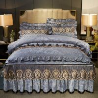 夹棉欧式蕾丝天鹅绒床裙四件套秋冬保暖加厚短毛绒床套罩花边被套